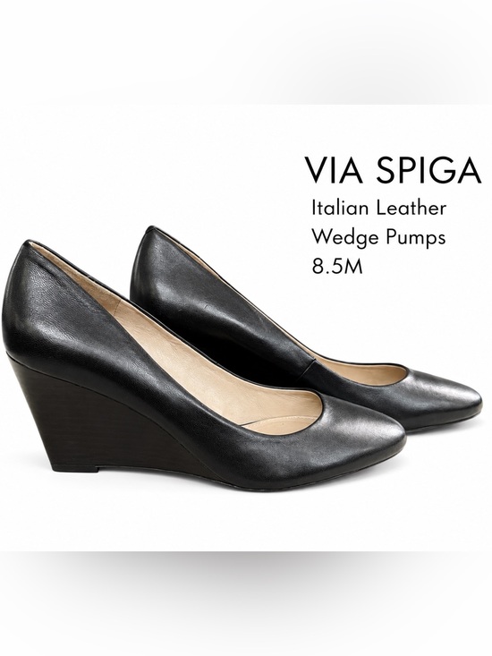 Via Spiga Shoes - Via Spiga Black Leather Wedge Pumps Italian Made Women’s 8.5M Career Shoes